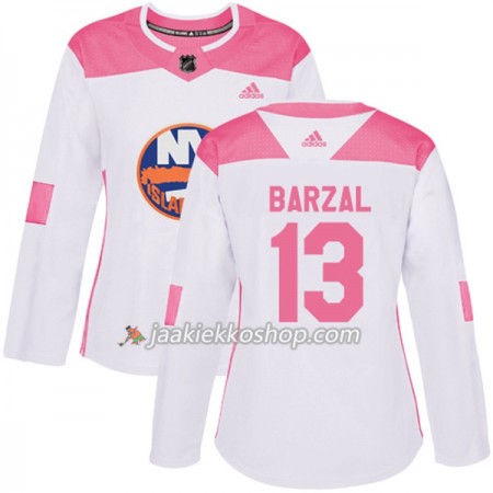Nainen NHL New York Islanders Pelipaita Mathew Barzal 13 Adidas 2017-2018 Valkoinen Vaaleanpunainen Fashion Authentic